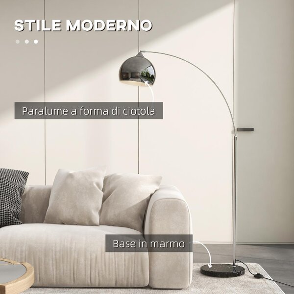 DecHome Lampada da Terra Vintage ad Arco con Asta Regolabile, Interruttore a Pedale, Attacco E27, colore Argento