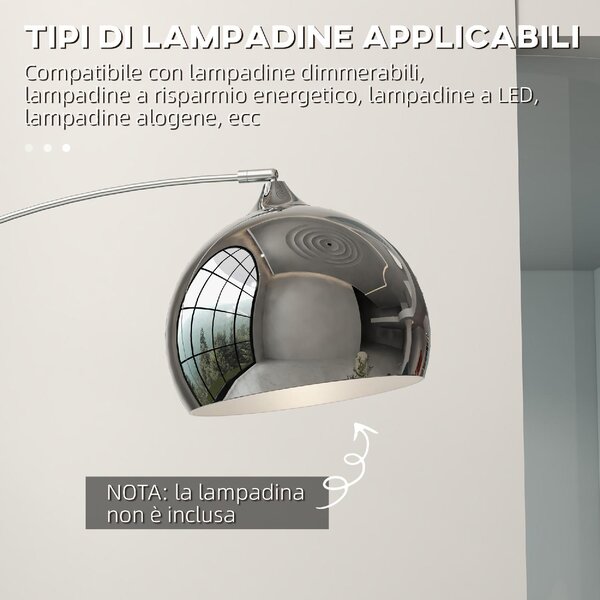 DecHome Lampada da Terra Vintage ad Arco con Asta Regolabile, Interruttore a Pedale, Attacco E27, colore Argento