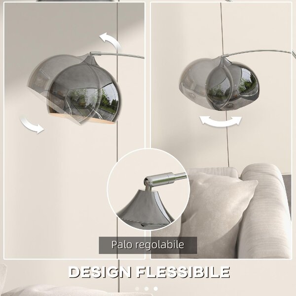 DecHome Lampada da Terra Vintage ad Arco con Asta Regolabile, Interruttore a Pedale, Attacco E27, colore Argento