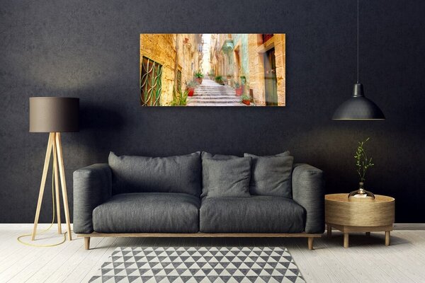 Quadro in vetro Case di Old Town Road 100x50 cm 2 appendini