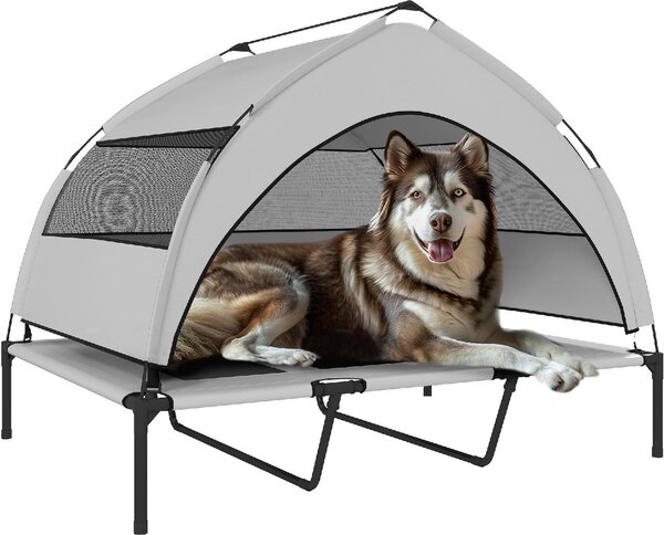 AllMyPets Lettino per Cani con Copertura a 3 Lati Rimovibile in Poliestere e Acciaio 122x92x94 cm colore Grigio Chiaro/Nero - R437LG