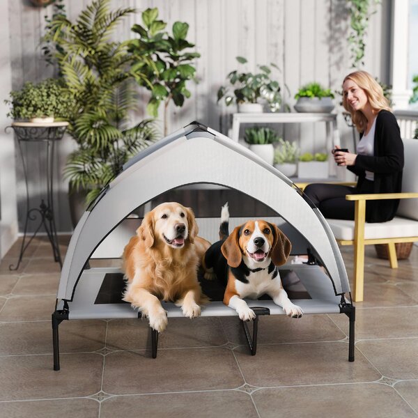 AllMyPets Lettino per Cani con Copertura a 3 Lati Rimovibile in Poliestere e Acciaio 122x92x94 cm colore Grigio Chiaro/Nero - R437LG