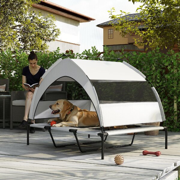 AllMyPets Lettino per Cani con Copertura a 3 Lati Rimovibile in Poliestere e Acciaio 122x92x94 cm colore Grigio Chiaro/Nero - R437LG