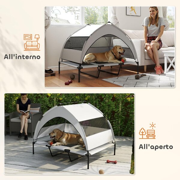 AllMyPets Lettino per Cani con Copertura a 3 Lati Rimovibile in Poliestere e Acciaio 122x92x94 cm colore Grigio Chiaro/Nero - R437LG