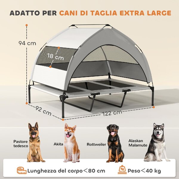 AllMyPets Lettino per Cani con Copertura a 3 Lati Rimovibile in Poliestere e Acciaio 122x92x94 cm colore Grigio Chiaro/Nero - R437LG