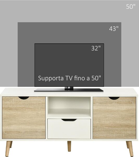 DecHome Mobile TV Moderno 2 Ante 1 Cassetto 1 Vano Giorno TV max 46" Dimensioni 110x40x50 cm colore Bianco/Legno