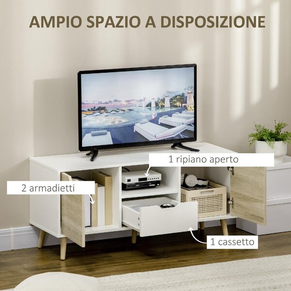 DecHome Mobile TV Moderno 2 Ante 1 Cassetto 1 Vano Giorno TV max 46" Dimensioni 110x40x50 cm colore Bianco/Legno