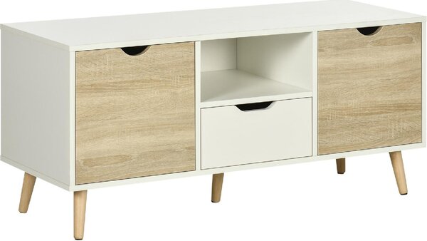 DecHome Mobile TV Moderno 2 Ante 1 Cassetto 1 Vano Giorno TV max 46" Dimensioni 110x40x50 cm colore Bianco/Legno