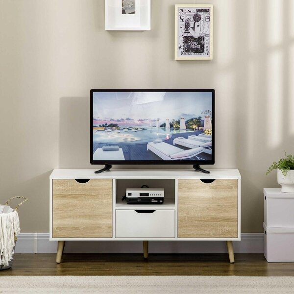 DecHome Mobile TV Moderno 2 Ante 1 Cassetto 1 Vano Giorno TV max 46" Dimensioni 110x40x50 cm colore Bianco/Legno