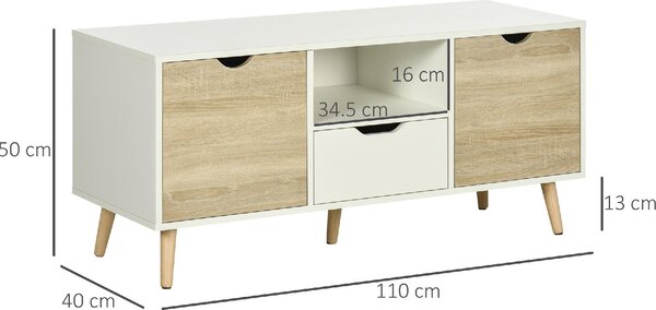 DecHome Mobile TV Moderno 2 Ante 1 Cassetto 1 Vano Giorno TV max 46" Dimensioni 110x40x50 cm colore Bianco/Legno