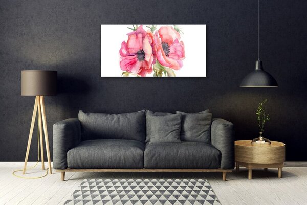 Quadro su vetro Acquerelli di fiori 100x50 cm 2 appendini