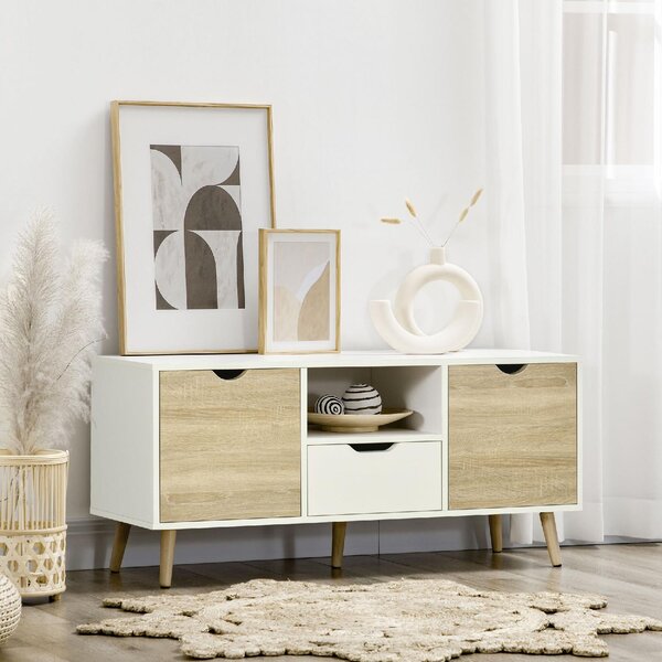 DecHome Mobile TV Moderno 2 Ante 1 Cassetto 1 Vano Giorno TV max 46" Dimensioni 110x40x50 cm colore Bianco/Legno