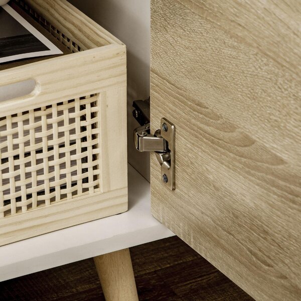 DecHome Mobile TV Moderno 2 Ante 1 Cassetto 1 Vano Giorno TV max 46" Dimensioni 110x40x50 cm colore Bianco/Legno
