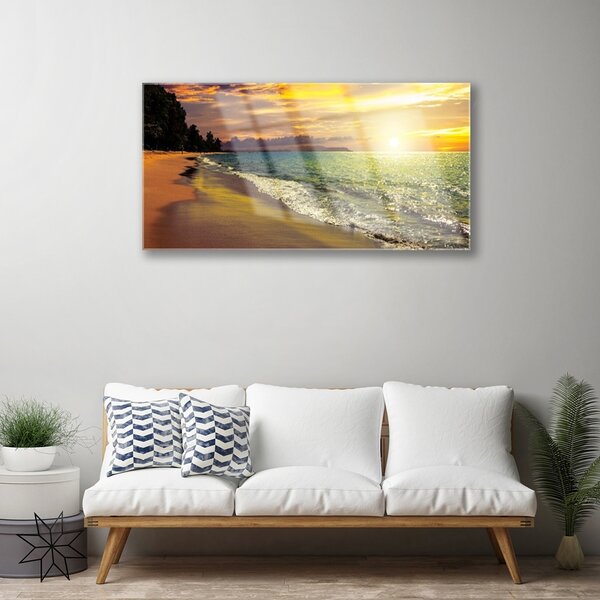 Quadro vetro Sole spiaggia mare paesaggio 100x50 cm 2 appendini