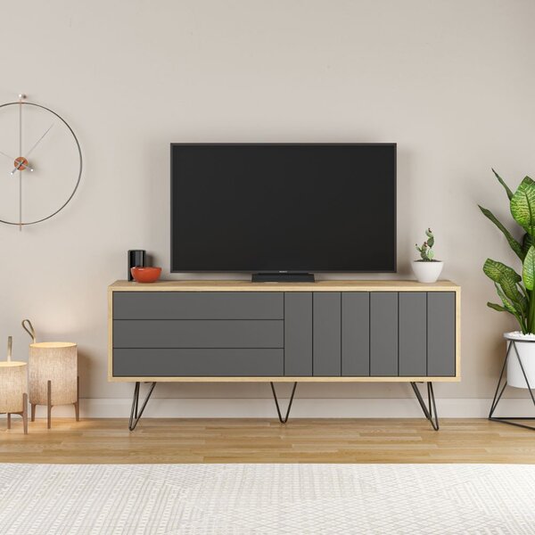 DecHome Mobile TV Moderno 2 Ante TV fino a 55 Pollici Dimensioni 57x139x36 cm colore Rovere - Picadilly