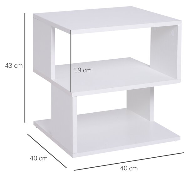 HOMCOM Tavolino da Caffè 2 Ripiani Aperti Design Moderno Salotto Soggiorno Legno 40x40x43cm Bianco|Aosom