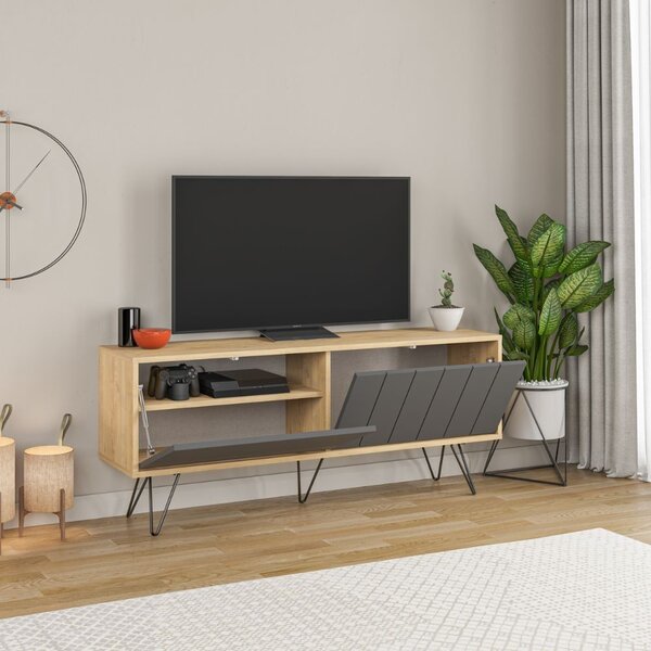 DecHome Mobile TV Moderno 2 Ante TV fino a 55 Pollici Dimensioni 57x139x36 cm colore Rovere - Picadilly