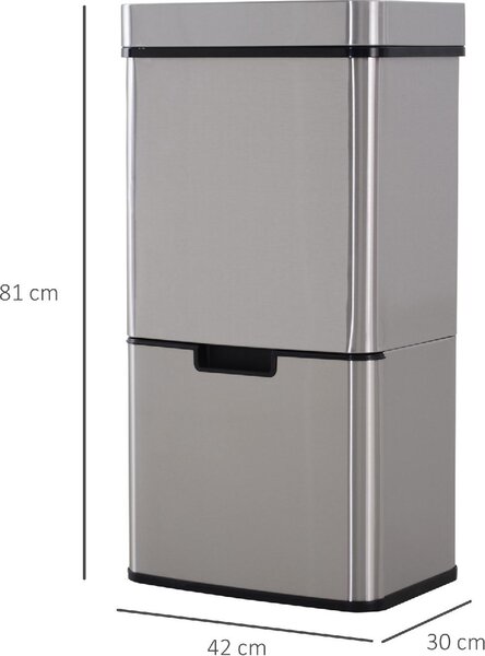 DecHome Pattumiera Automatica 72L con Sensore Infrarossi 3 Scomparti e Coperchio Rimovibile Acciaio e ABS 42x30x81cm - 18e851