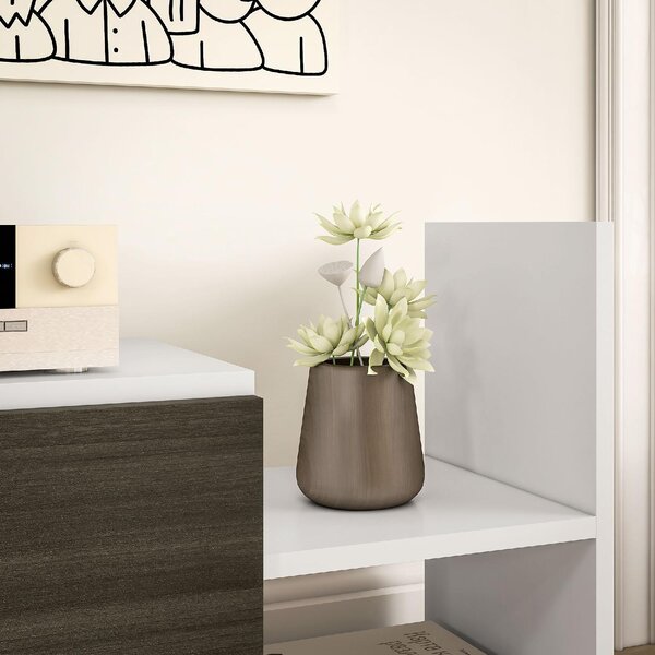DecHome Parete Attrezzata Moderna Mobile TV + 1 Mensola Dimensioni 153.6x25x42/150x14.5x16.3 cm colore Legno/Bianco