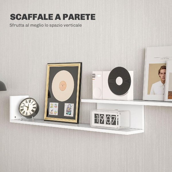 DecHome Parete Attrezzata Moderna Mobile TV + 1 Mensola Dimensioni 153.6x25x42/150x14.5x16.3 cm colore Legno/Bianco