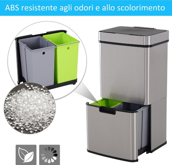 DecHome Pattumiera Automatica 72L con Sensore Infrarossi 3 Scomparti e Coperchio Rimovibile Acciaio e ABS 42x30x81cm - 18e851
