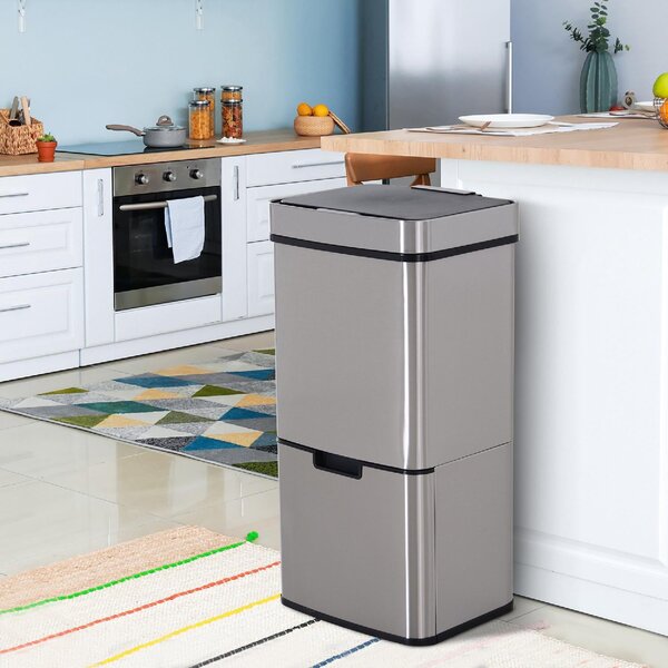 DecHome Pattumiera Automatica 72L con Sensore Infrarossi 3 Scomparti e Coperchio Rimovibile Acciaio e ABS 42x30x81cm - 18e851