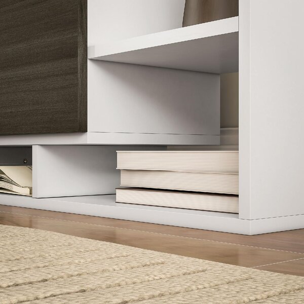 DecHome Parete Attrezzata Moderna Mobile TV + 1 Mensola Dimensioni 153.6x25x42/150x14.5x16.3 cm colore Legno/Bianco