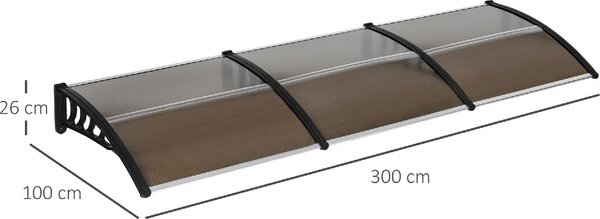 VivaGarden Pensilina da Esterno in Policarbonato Alluminio e PP Tettoia per Esterno 300x100x26 cm colore Marrone