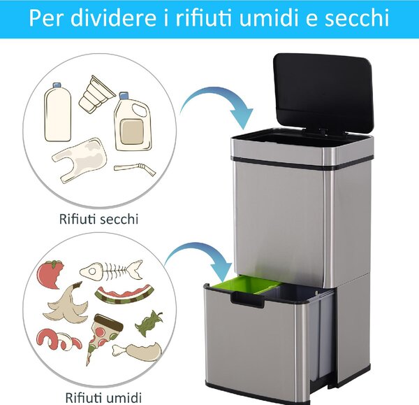 DecHome Pattumiera Automatica 72L con Sensore Infrarossi 3 Scomparti e Coperchio Rimovibile Acciaio e ABS 42x30x81cm - 18e851