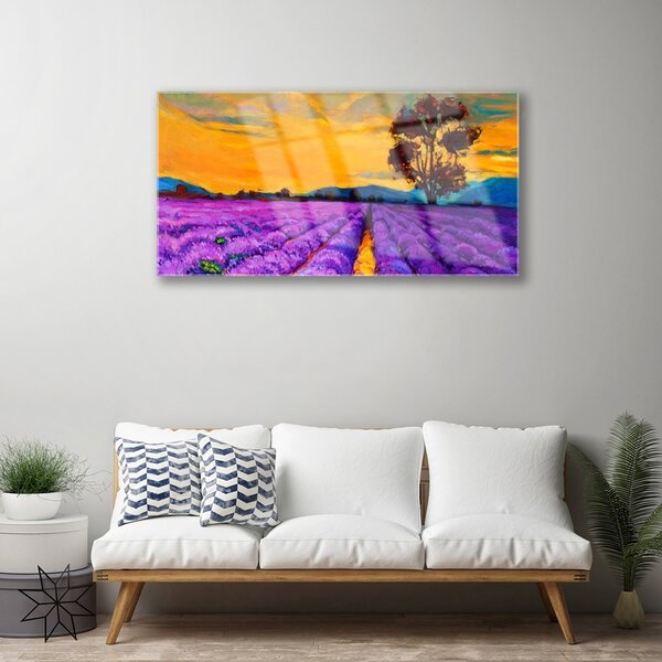 Quadro in vetro Paesaggio di campo 100x50 cm 2 appendini