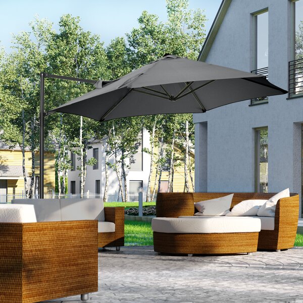 Outsunny Ombrellone da Giardino con Inclinazione Regolabile, Rotazione a 360° e Tettuccio Ventilato in Poliestere, Φ256 x 245 cm, Grigio Scuro|Aosom