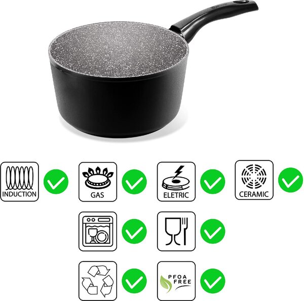 Aeternum Pentola a Induzione Casseruola in Alluminio con 1 Manico cm 16 - Black Pearl