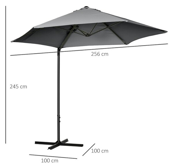 Outsunny Ombrellone da Giardino con Inclinazione Regolabile, Rotazione a 360° e Tettuccio Ventilato in Poliestere, Φ256 x 245 cm, Grigio Scuro|Aosom
