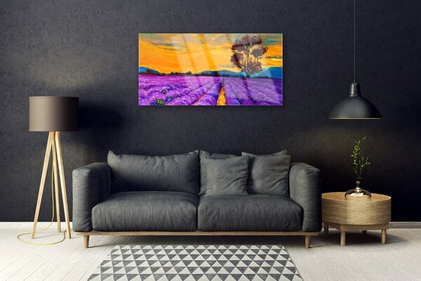 Quadro in vetro Paesaggio di campo 100x50 cm 2 appendini