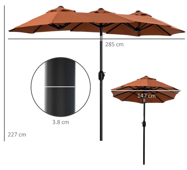 Tempera Ombrellone Da Giardino 2,7m Con Manovella E Inclinazione - Tettoia In Poliestere Antisbiadimento, Struttura In Alluminio, Grigio Siderale