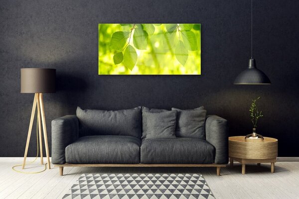 Quadro di vetro Foglie sul muro 100x50 cm 2 appendini