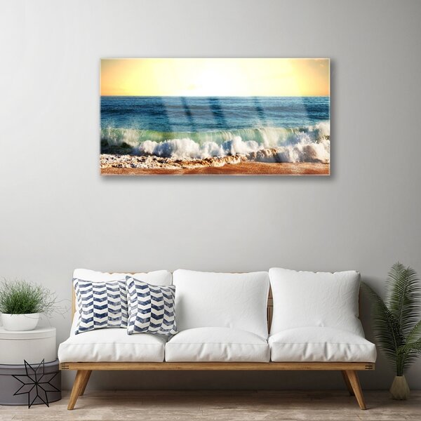 Quadro su vetro Paesaggio di Ocean Beach 100x50 cm 2 appendini