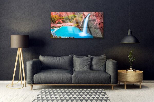 Quadro vetro Cascata Montagna Natura 100x50 cm 2 appendini