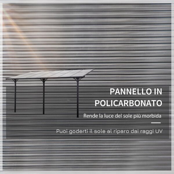 VivaGarden Pergola da Esterno Addossata in Alluminio/Policarbonato Dimensioni 4,35x3 mt colore Grigio