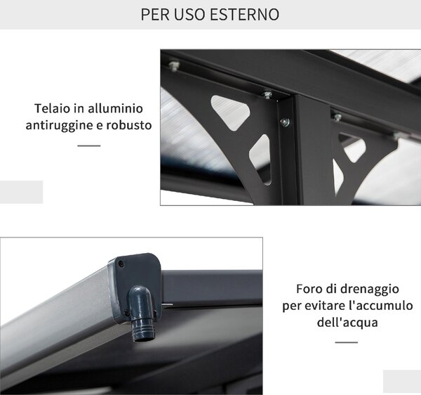 VivaGarden Pergola da Esterno Addossata in Alluminio/Policarbonato Dimensioni 4,35x3 mt colore Grigio