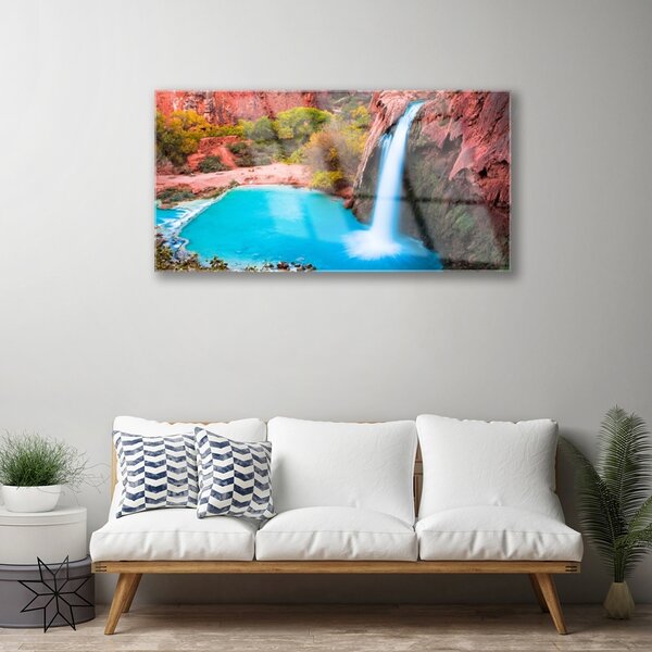 Quadro vetro Cascata Montagna Natura 100x50 cm 2 appendini