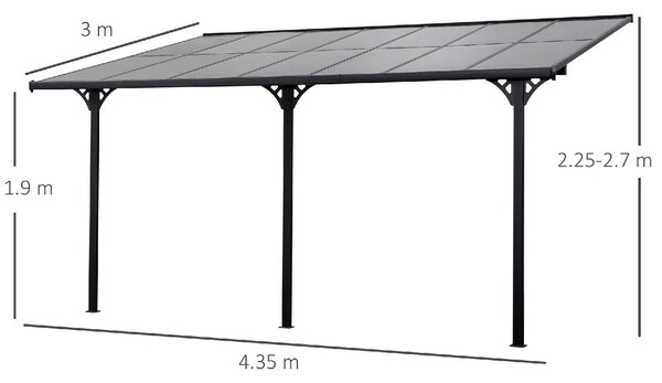 VivaGarden Pergola da Esterno Addossata in Alluminio/Policarbonato Dimensioni 4,35x3 mt colore Grigio