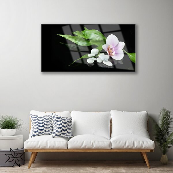 Quadro di vetro Pietre Fiore Foglie 100x50 cm 2 appendini