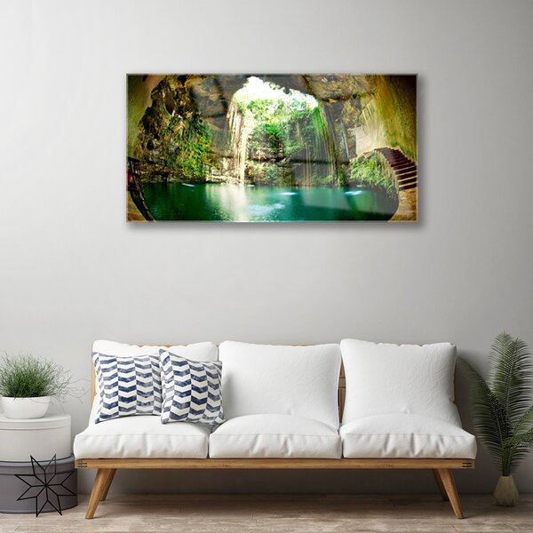 Quadro in vetro Cascata Paesaggio Acqua 100x50 cm 2 appendini