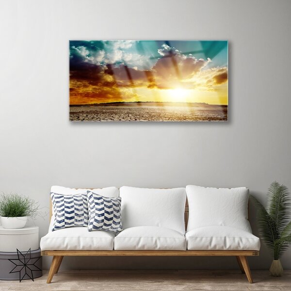 Quadro in vetro Paesaggio del deserto del sole 100x50 cm 2 appendini