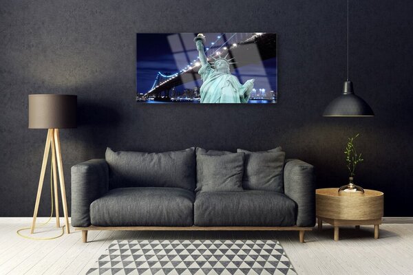 Quadro su vetro Ponte della Statua della Libertà 100x50 cm 2 appendini