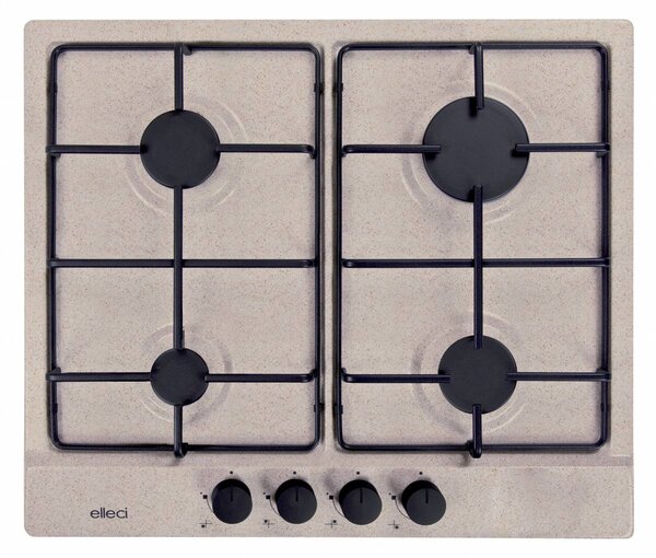 ELLECI Piano Cottura 4 Fuochi a Gas Larghezza 58 cm (1 Bruciatore Tripla Corona) in Granitek colore Avena - PGSS60251WB Style 60 G51