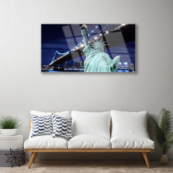 Quadro su vetro Ponte della Statua della Libertà 100x50 cm 2 appendini