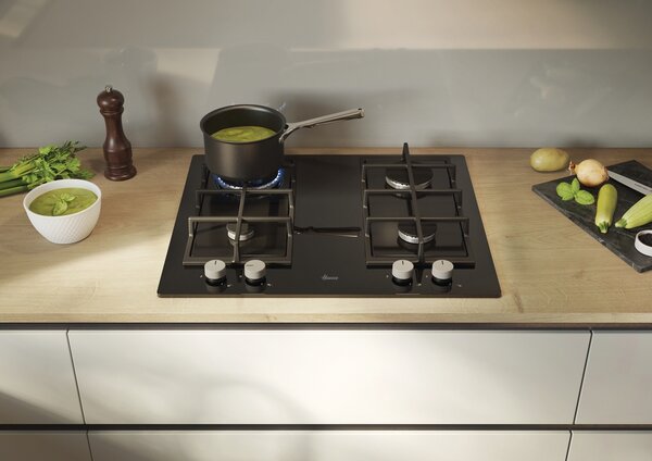 Hoover Piano Cottura a Gas 4 Fuochi 60 cm in Vetro Temperato colore Nero H-HOB 300 - HVG6BR4C3B