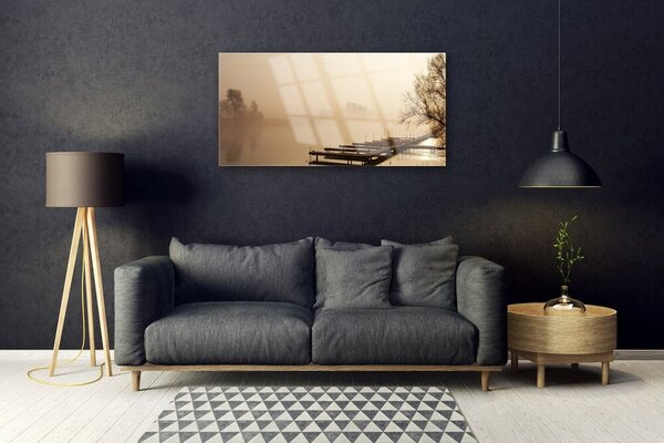 Quadro in vetro Ponte acqua nebbia paesaggio 100x50 cm 2 appendini